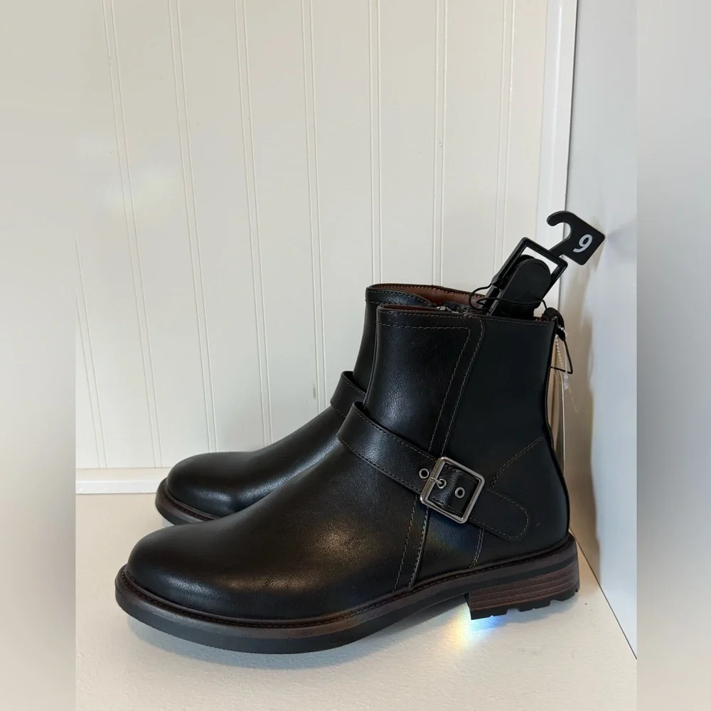 Men's George Faux Leather Moto Gunner Ankle Buckle Boot - Black 8M